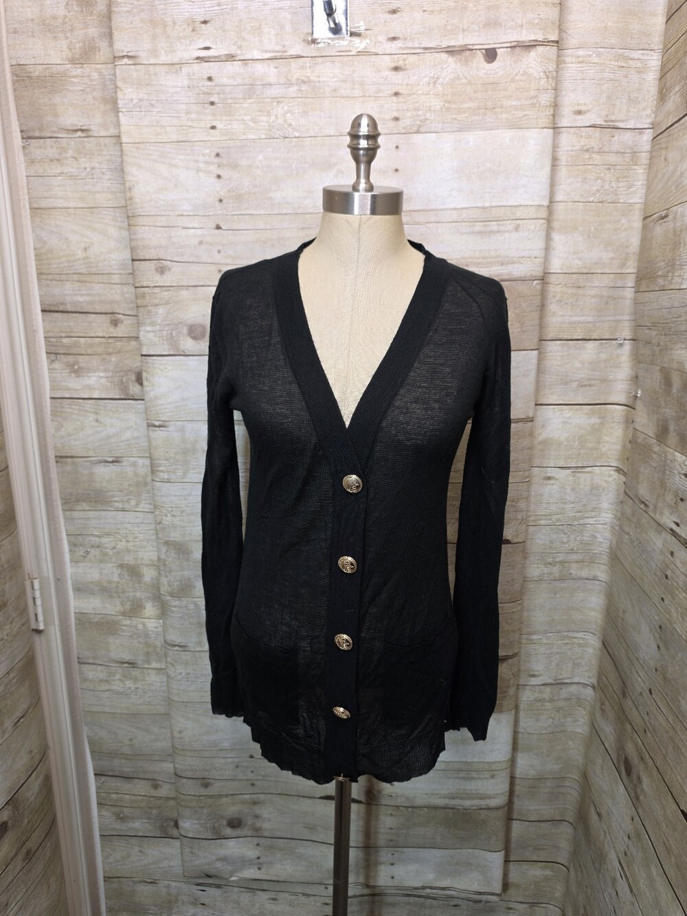Sheer Black V-Neck Button Front Women's Sweater Cardigan
